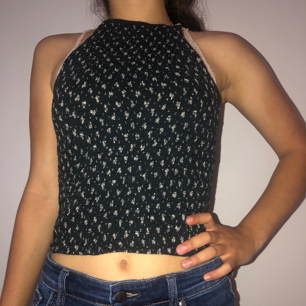 American Eagle outfitters black floral halter top